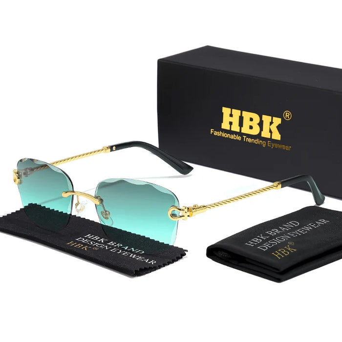 HBK Frameless Metal Sunglasses Men Wave Cutting Sun Glasses for Women Travel Shopping Shades Eyeglass UV400 Summer Style