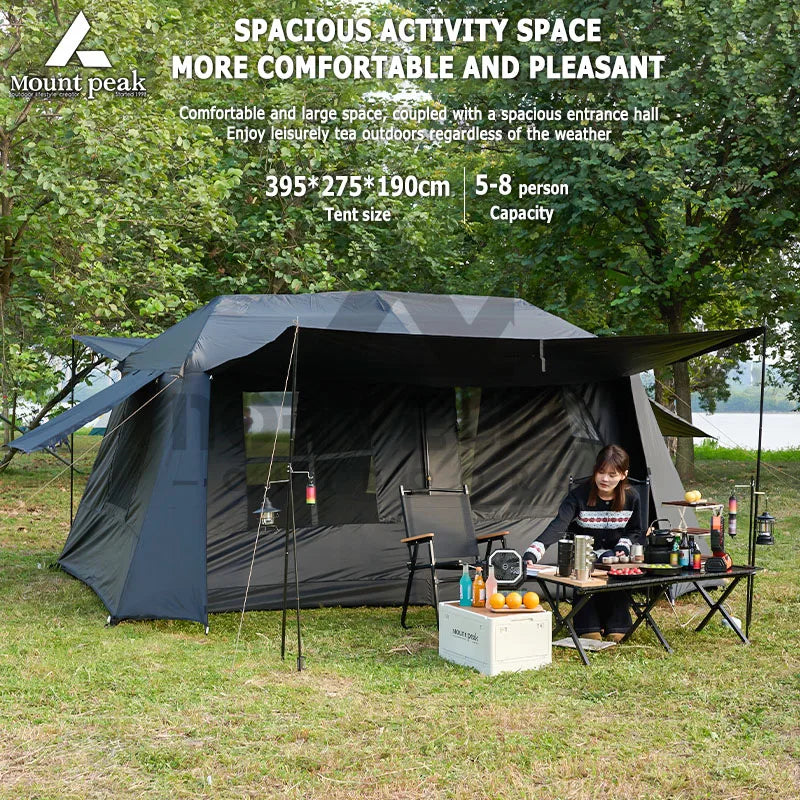 Mount Peak Automatic Large Camping Tent 3-8 People Quick Set Up Ridge Tent with Canopy, Suitable for Outdoor Wilderness Adventur