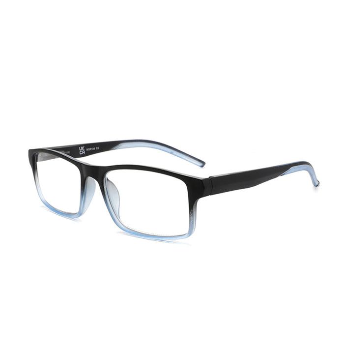 MODFANS Stylish Gradient Rectangle Men's Blue Blackout Reading Glasses, UV Protection, Comfort Spring Hinge Glasses