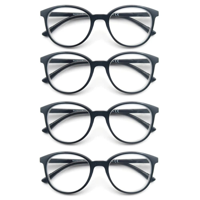 Round Reading Glasses Women Readers Eyeglasses Classic Frame Flexble Plastic Spring Hinge Lightweight Wear with Diopter +1.0~4.0