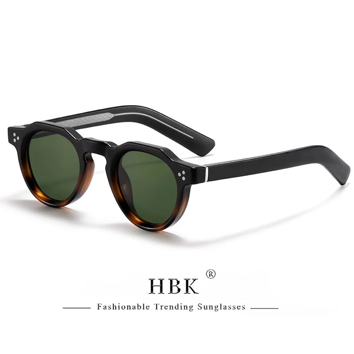 HBK Retro Small Round Men Sunglasses High-Quality Thick Style Women Outdoor Travel Business Driving Decorative Glasses UV400