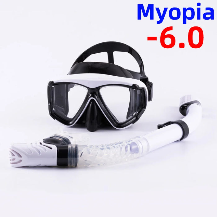 Optical Myopia Snorkel Set Diving Mask Nearsighted Swimming Goggles Short Sighted Panoramic Wide View Adults Youth -1.0To-6.0
