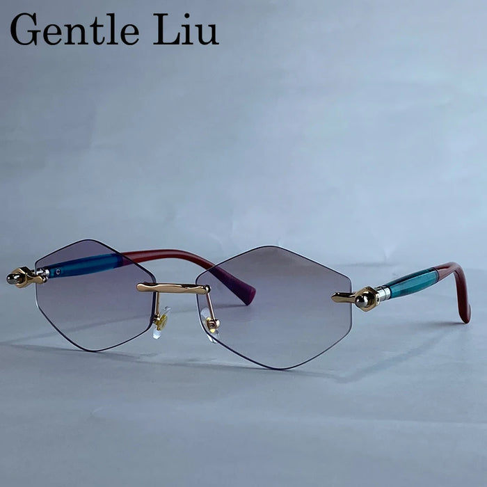 Rimless Polygon Sunglasses Women 2026 Luxury Brand Fashion Retro Sun Glasses Punk Hexagon Eyewear For Lady UV400 Outdoor Shades