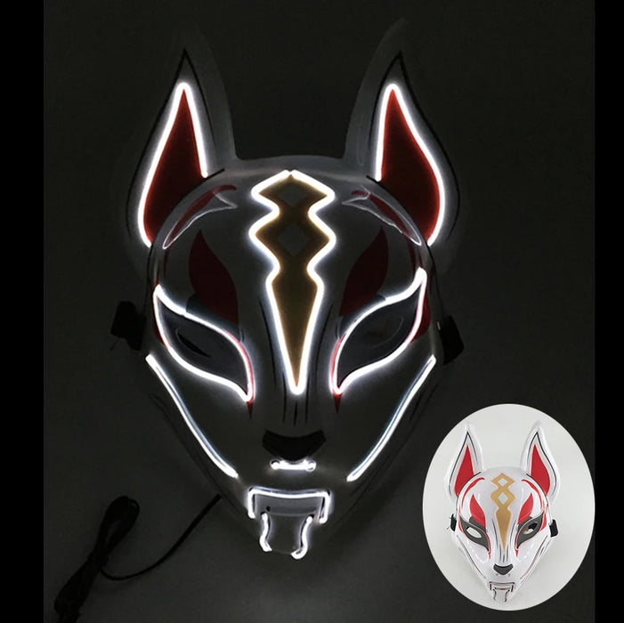 LED Fox Mask Neon Light Up Japanese Kitsune Mask for Halloween Cosplay Party Rave Festival Costume Glowing EL Wire Masque