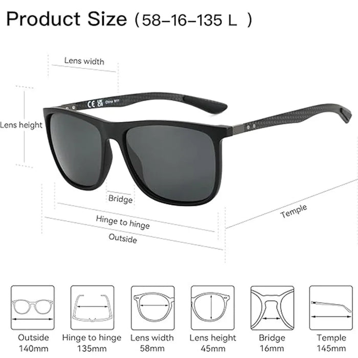ZENOTTIC New Square Polarized Sunglasses for Men Ultralight Carbon Fiber Sun Glasses Driving Fishing Golf Sport UV400 Protection