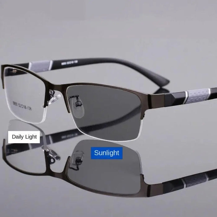 1PC Men's Business Photochromic Myopia Glasses Half Frame Metal Blue Light Blocking Eyewear Classic UV Shades Sunglasses