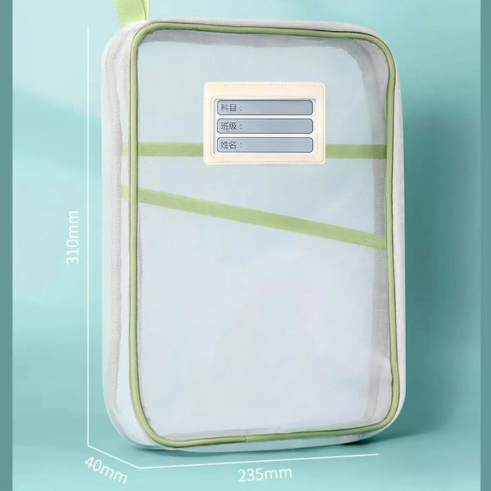 Sac de rangement pour papeterie A4, double couche, en maille, avec fermeture éclair, grande capacité, pour dossiers, fournitures scolaires et de bureau