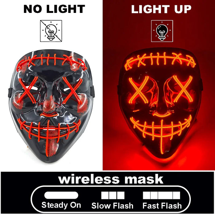 Máscara LED luminosa V de Vendetta, máscara facial completa anónima que brilla en la oscuridad para fiestas, raves, Halloween, cosplay y accesorios de disfraces.