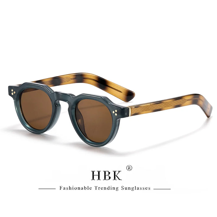 HBK Retro Small Round Men Sunglasses High-Quality Thick Style Women Outdoor Travel Business Driving Decorative Glasses UV400