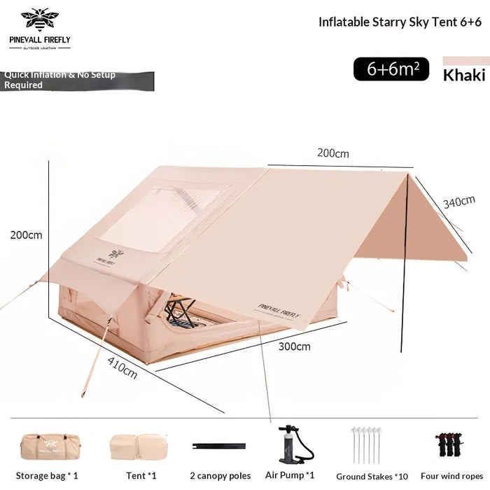 King-Size Inflatable Family Camping Tent for 3 to 6 People with Premium Weatherproofing and Spacious Interior with Large Skyligh