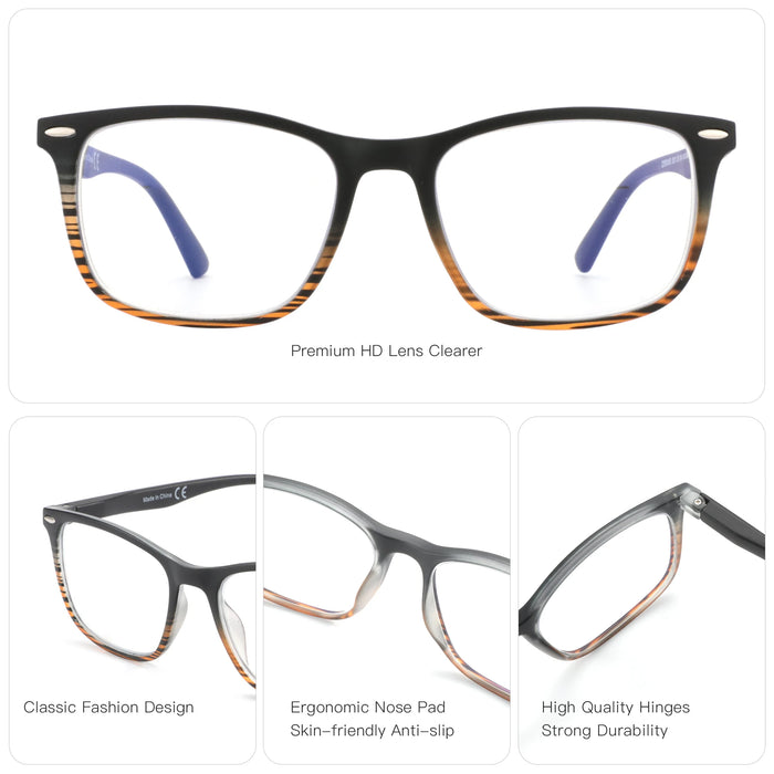 ZENOTTIC Fashion Square Reading Glasses Men Anti Blue Light Blocking Eyeglasses Computer Readers with Spring Hinge