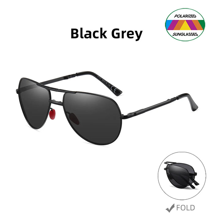 VIVIBEE Metal Pilot Black Folding Sunglasses Polarized Men Titanium Shades Women Aviation UV400 Designer Mirror Blue Sun Glasses