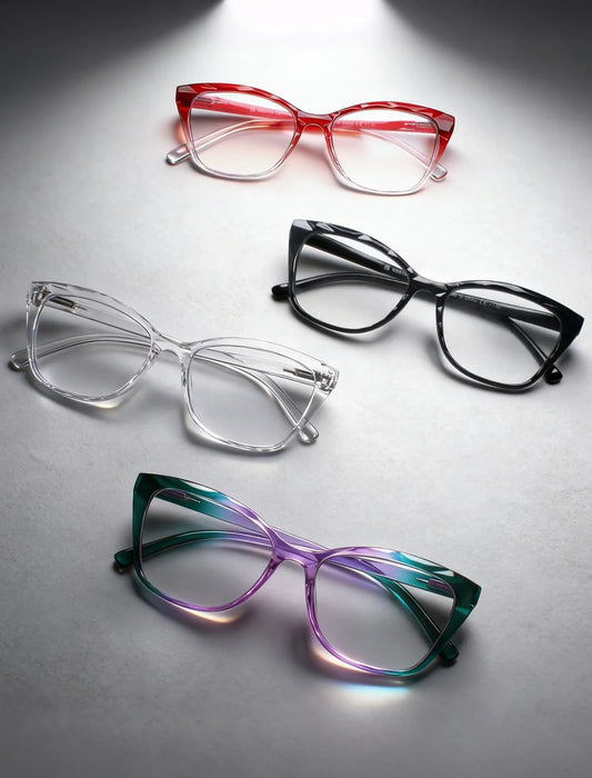 MODFANS Gradient Cat-Eye Polygonal Blue Light-Blocking Reading Glasses, Geometrically Cut Clear PC, for Women, +0.5 to +4.0.