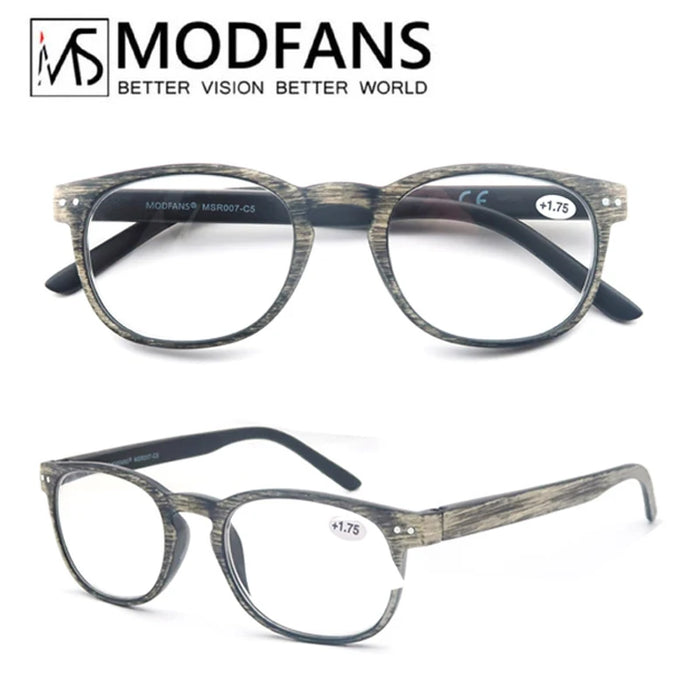 MODFANS Wood Look Reading Glasses Men Women Round Sun Readers Eyeglasses Frame Vintage Spring Hinge with Diopter +0.5 to +5.0