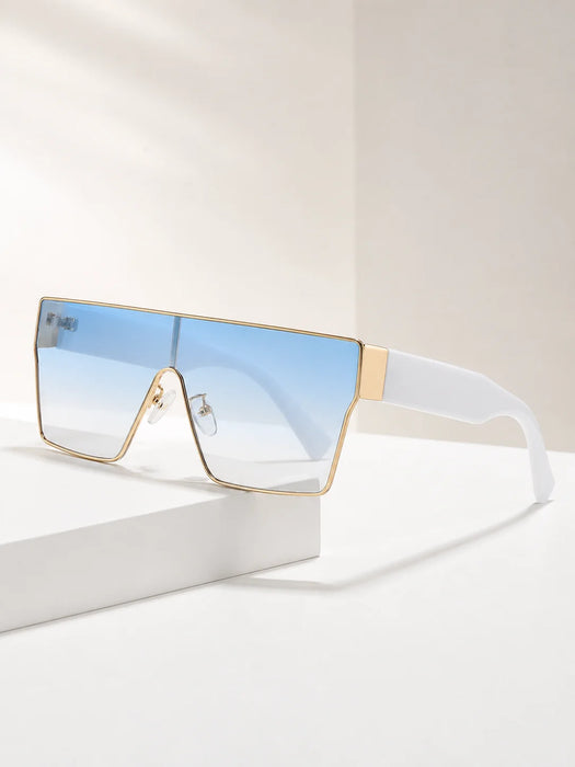 Lunettes de soleil carrées à grande monture Y2K pour hommes et femmes, monture en métal, branches larges, verres de couleur unie, lunettes de soleil tendance hip-hop