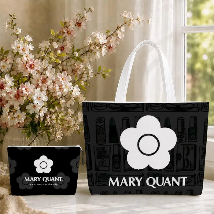 Fashion M-Mary Quant Storage Bags 2-Piece Canvas Tote Bag Set with Zipper Pouch Large Capacity Shopping Travel Bag