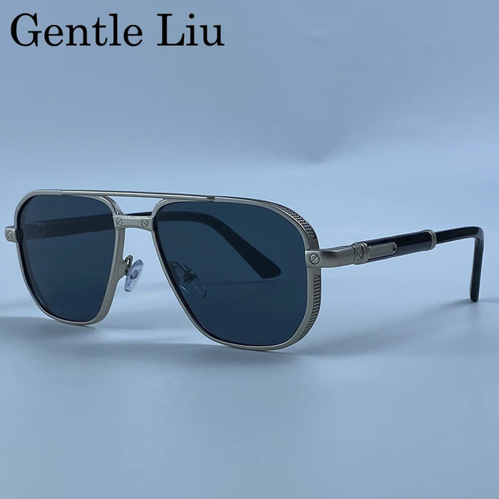 Square Punk Metal Frame Sunglasses Men 2026 Luxury Designer Vintage Steampunk Double Bridge Hip Hop Sun Glasses Outdoor Shades