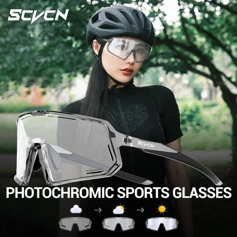 SCVCN Photochromic Cycling Glasses TR90 Frame for Men Women UV400 Outdoor Sports Sunglasses Cycling MTB Driving Running Glasses