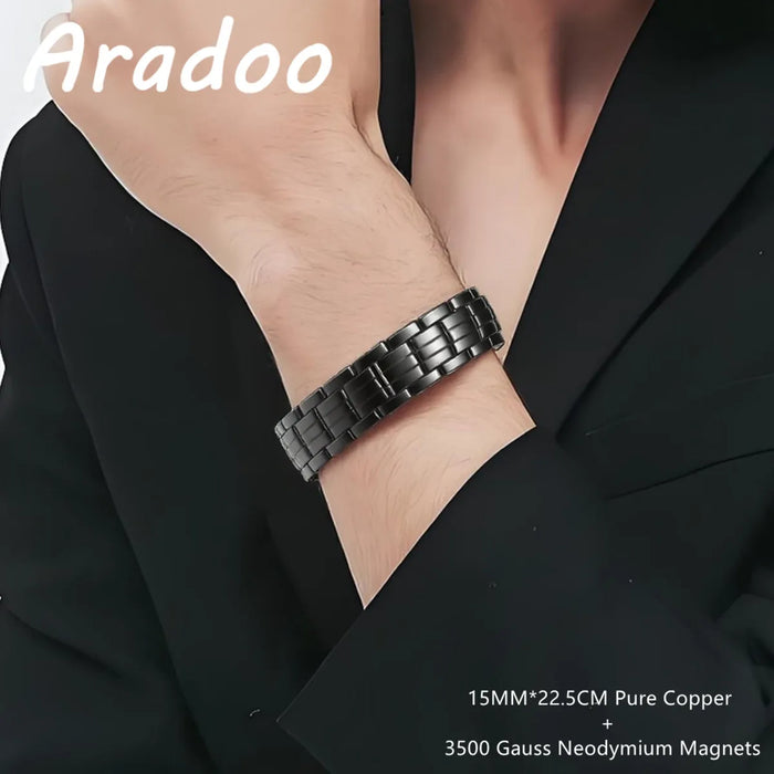 ARADOO  99.9% Pure Copper Bracelet with Double-Row Strength Magnets Jewelry Gift