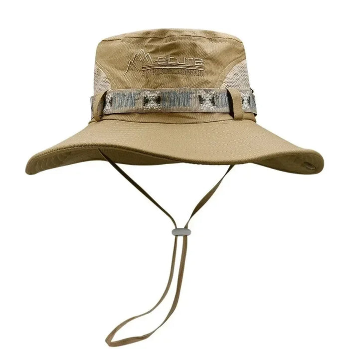 Sombrero de cubo de verano para hombre, protección UV para exteriores, ala ancha, Panamá, Safari, caza, senderismo, malla, pescador, gorra de protección solar para playa