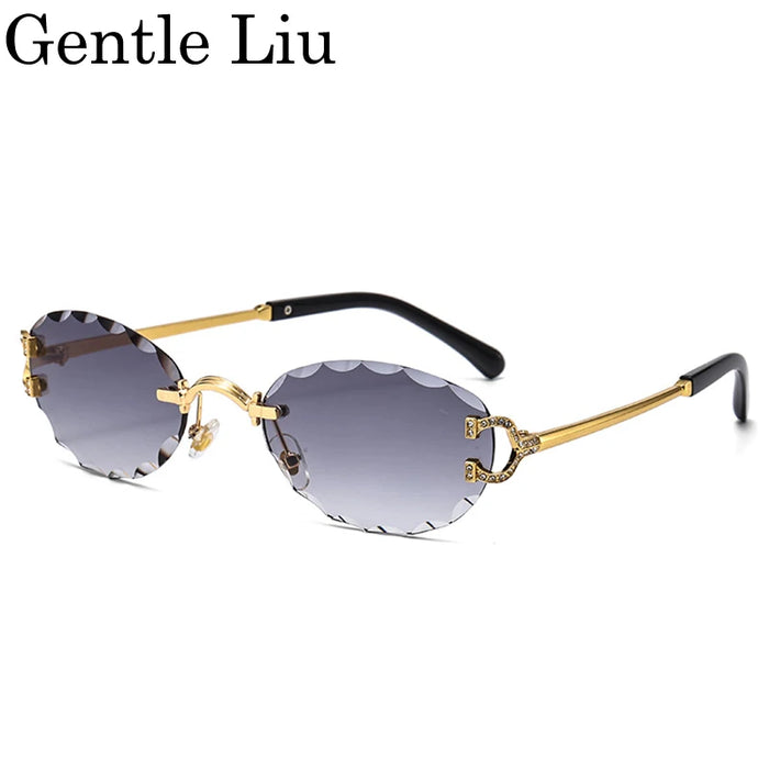 Oval Punk Rimless Change Color Sunglasses Men 2026 Luxury Brand  Photochromic Sunglass Metal Frame Cutting Lens Eyewear For Male