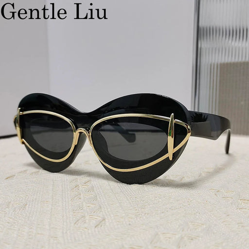 Lunettes de soleil œil de chat à double monture pour femmes 2025, de marque de luxe, style vintage Y2K Punk, lunettes de soleil pour hommes, style rétro, protection UV400
