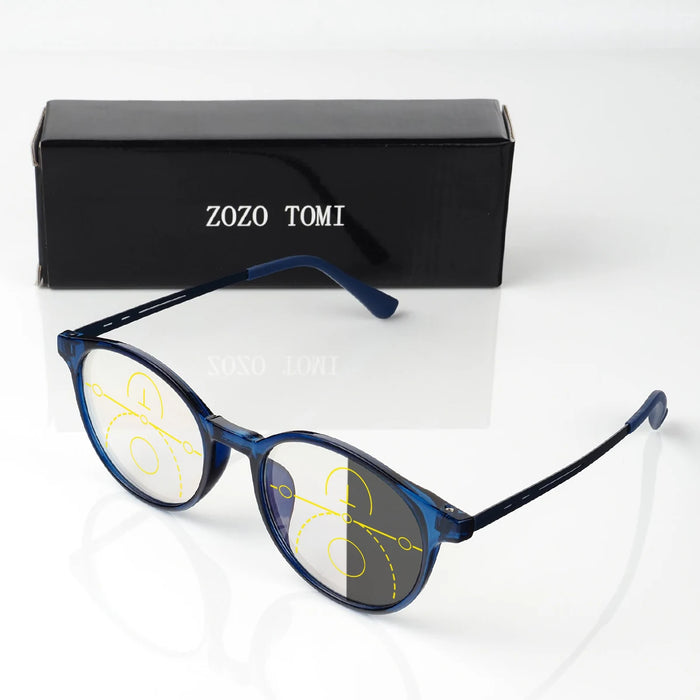 Gafas de lectura multifocales progresivas para hombre y mujer, diseño redondo, aleación de titanio, marca de lujo, lentes transparentes, uso cómodo