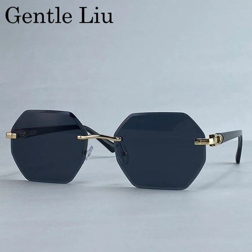 Gafas de sol cuadradas sin montura para hombre 2026, marca de lujo, moda, hexágono, gafas de sol de protección para hombre, montura de metal vintage, gafas UV400
