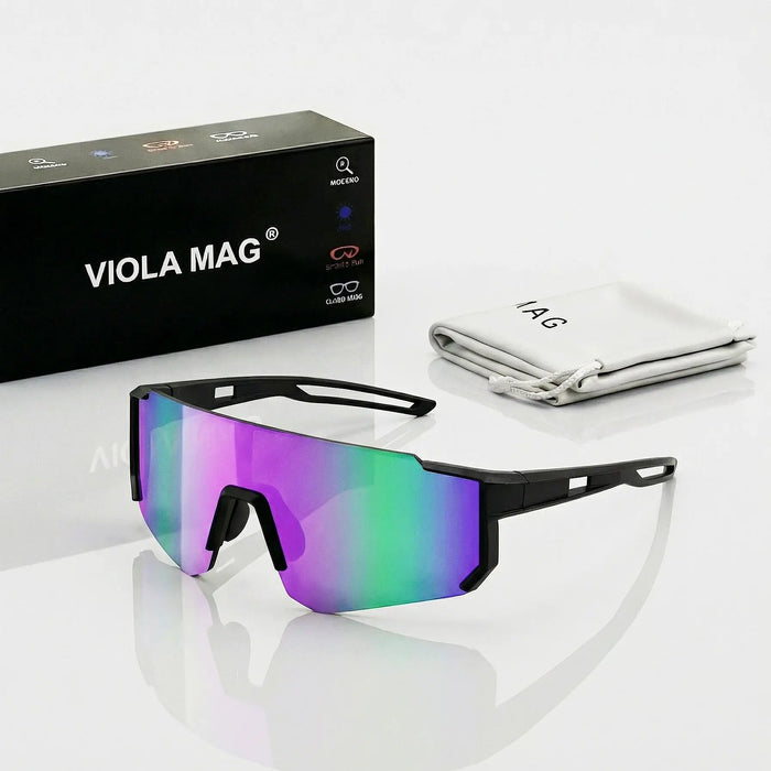 VIOLA MAG Unisex Sports Sunglasses, Oversized Frame Cycling Glasses, Lightweight TR90 Lenses, Non-slip for Running, Fishing, Hik