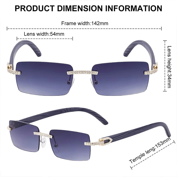 Y2K Rectangle Rimless Sunglasses Men Vintage Sun Glasses For Male 2026 Luxury Rhinestone Eyewear Punk Fashion Frameless Shades