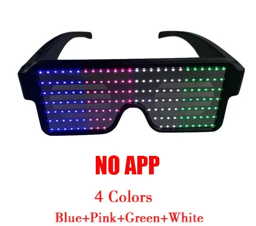 Gafas de Fiesta LED Bluetooth con Control de Aplicación, Idiomas Personalizados, Carga USB, Gafas Luminosas Intermitentes, Gafas de Sol para Conciertos de Navidad