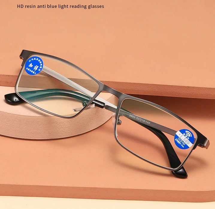 Stainless Steel Men Business Reading Glasses for Reader Mens Blue Light Blocking Presbyopia Optical Eyeglasses +1.0 1.5 2.0 2.5