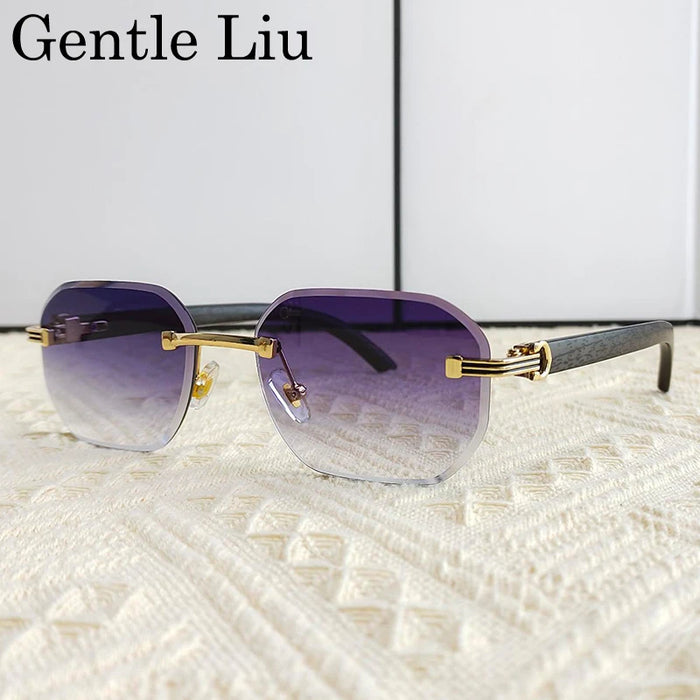 Vintage Square Rimless Sunglasses Men 2026 Luxury Brand Trendy Frameless Punk UV400 Eyewear Anti Blue Light Prescription Glasses