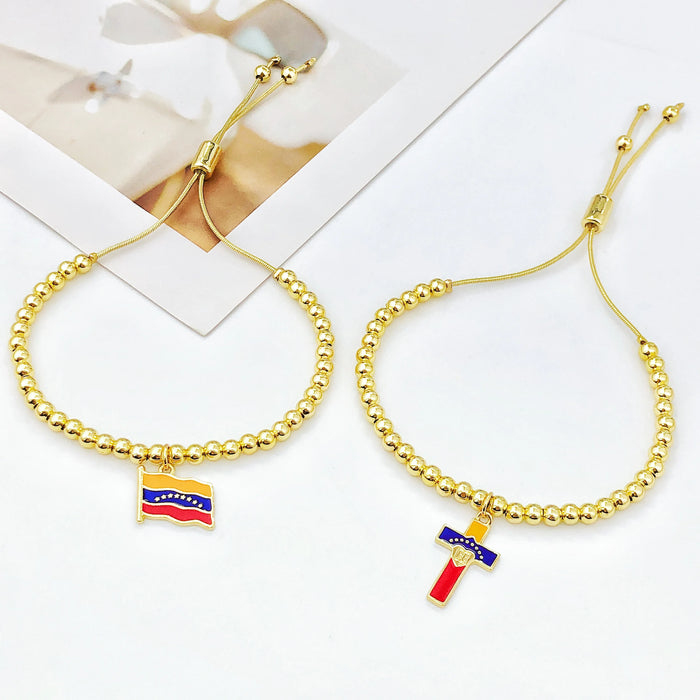 New Arrival Venezuela Flag Map Cross Copper Bead Bracelet Classic for Men's Women's Daily Party Zircon Jewelry National Day Gift
