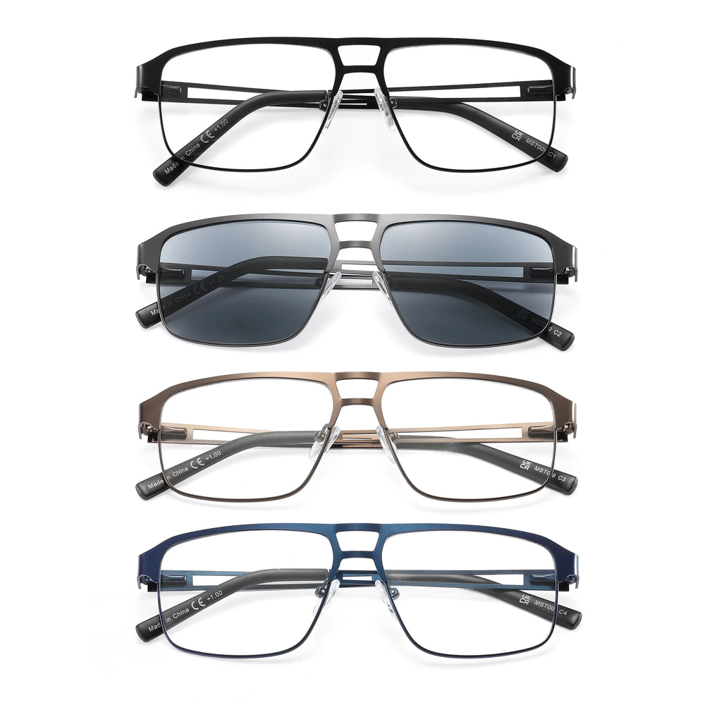 Readers Men Blue Light Blocking Reading Glasses Metal Frame Spring Hinge Presbyopia +0.50-3.5 Diopter Magnifier Lens Eyewear