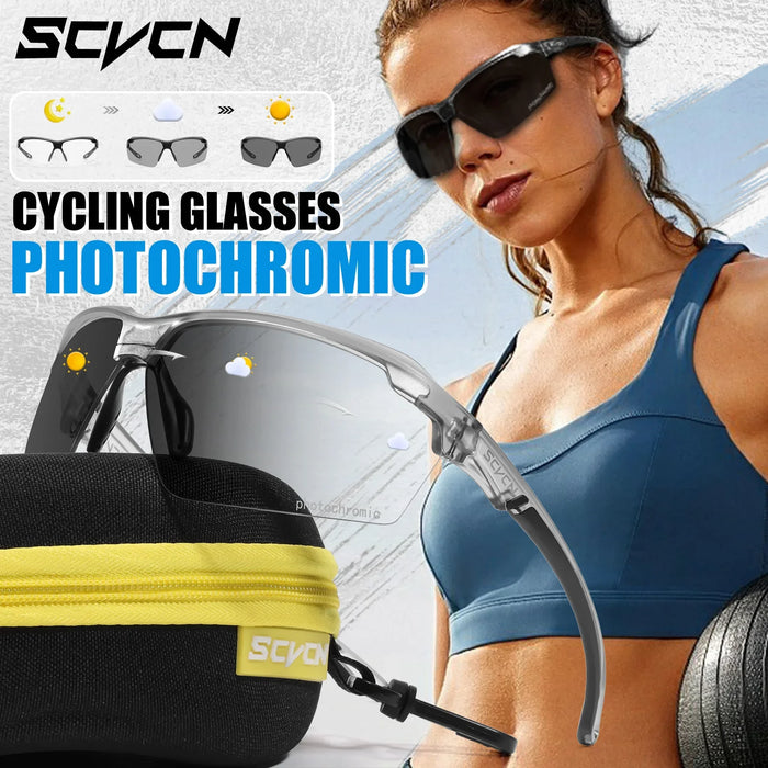 SCVCN New Photochromic Sunglasses Men Outdoor Cycling Glasses Bike MTB Road Bicycle UV400 Goggles Women Sports Hiking Glasses