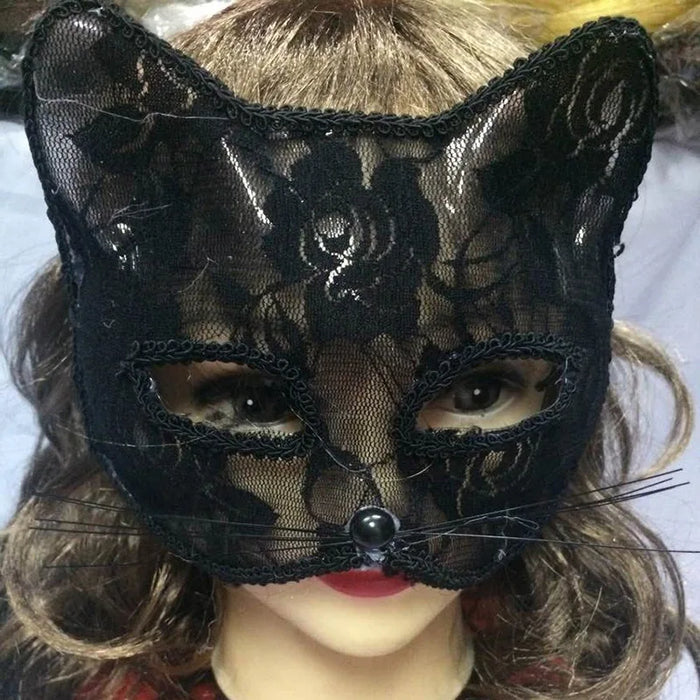 Máscara de encaje sexy para mujer, suministros de cosplay de gato, fiesta de baile, mascarada, máscara de zorro, decoración de cara de animal para parejas, accesorios para ojos