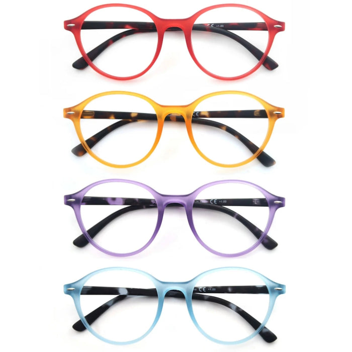 Lunettes de lecture rondes à charnière à ressort pour femmes, légères, presbytes, monture classique multicolore (rouge/bleu/violet/orange)