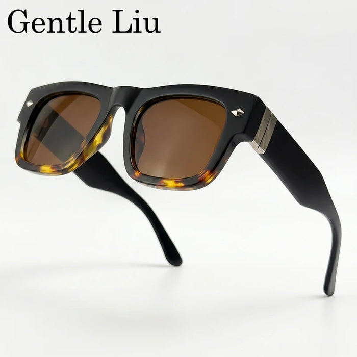 Lunettes de soleil rétro steampunk carrées photochromiques pour hommes, marque de luxe, design oversize, monture épaisse, rivet, lunettes de soleil pour homme