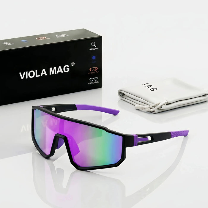 VIOLA MAG Gafas de Ciclismo a la Moda, Unisex, Montura Grande, Patillas de Goma Antideslizantes Adecuadas para Correr, Pescar, Senderismo y