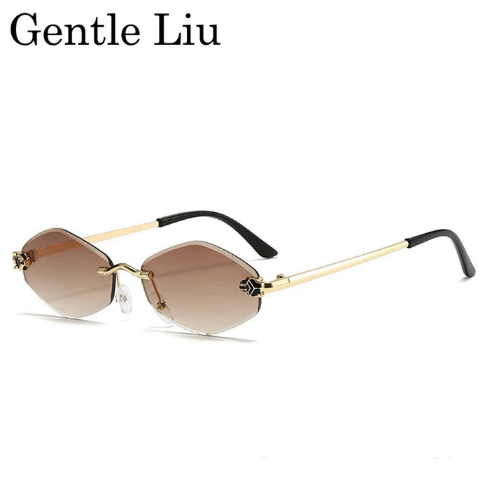 Gafas de sol hexagonales sin montura a la moda para mujer 2026, de marca de lujo, estilo Y2K Punk, sexy, para viajar, lentes de sol para mujer, gafas sin montura de rombos