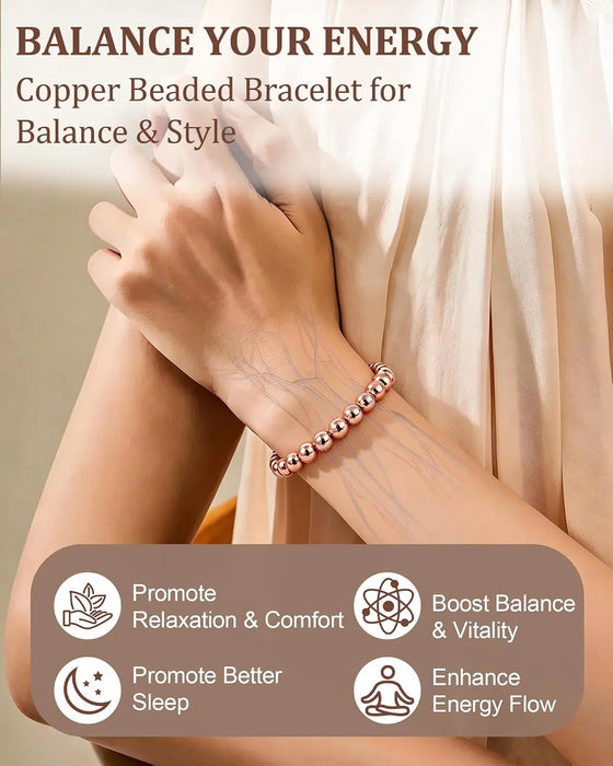 ARADOO Pure Copper Beaded Bracelet for Women Men Jewelry Gifts
