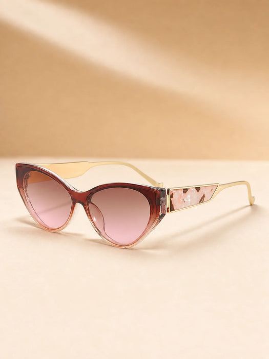 Light Luxury Narrow Frame Cat Eye Sunglasses With Contrasting Marble Texture Frame For Girls' Travel Street Photography Glasses