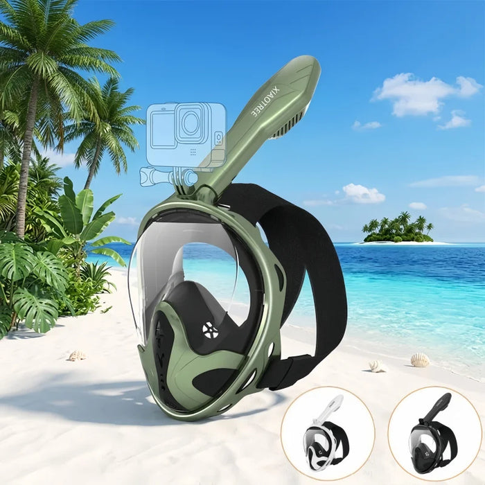 XIAOTREE Full Face Snorkel Mask with Detachable Camera Mount,Snorkeling Swimming Diving Mask Wide View Anti-Fog Anti