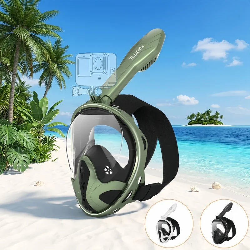 XIAOTREE Full Face Snorkel Mask with Detachable Camera Mount,Snorkeling Swimming Diving Mask Wide View Anti-Fog Anti