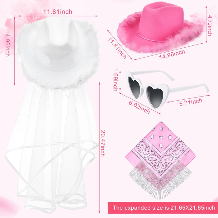Lot de 5-12 Chapeaux de cow-girl/cowboy pour enterrement de vie de jeune fille, mariage, avec bandana en strass et lunettes en forme de cœur pour une dernière soirée disco