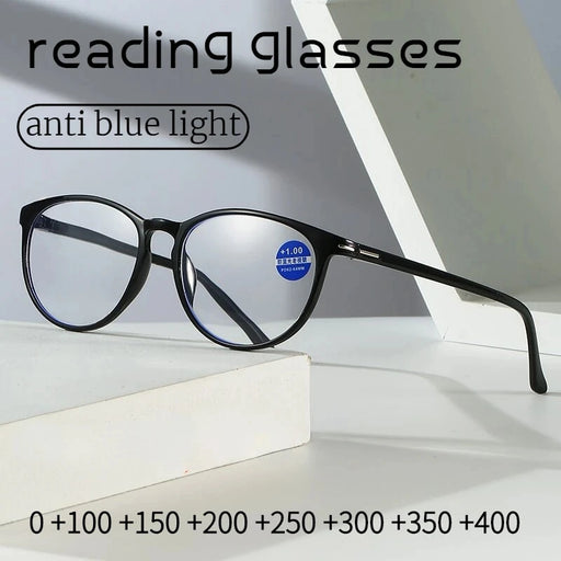 Gafas de lectura para hombres y mujeres, estilo vintage, antiluz azul, para présbicia, montura redonda completa, +1.0+1.5+2.0+2.5 +4.0