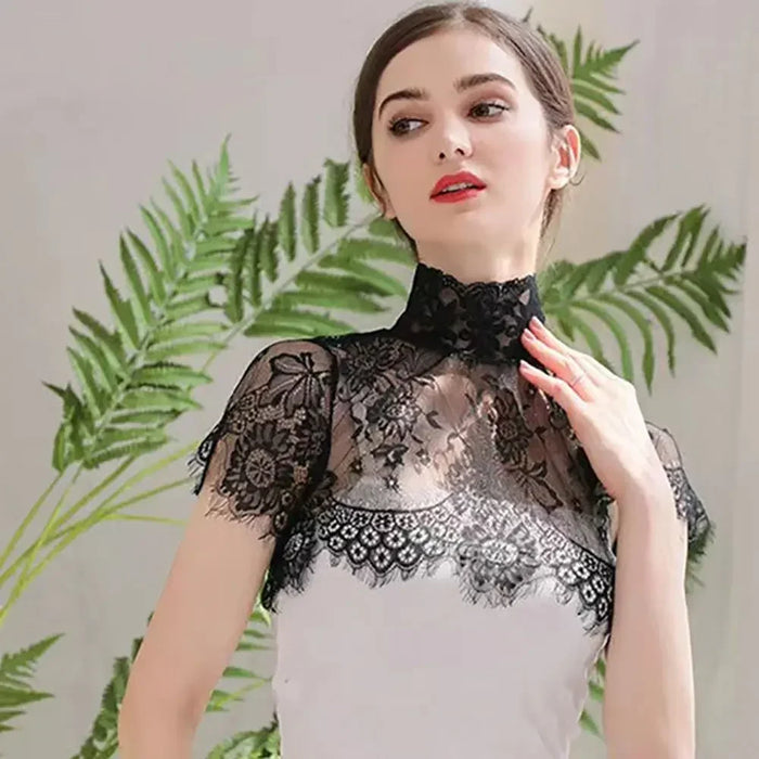 Beautiful Petal Fake Collar Black Lace False Blouse Detachable Lapel False Collar Sweater