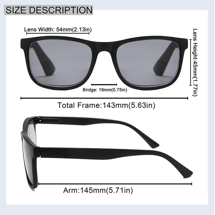 Gafas de sol de lectura extragrandes Adecuadas para hombres y mujeres Montura cuadrada clásica Para uso en exteriores Con lentes graduadas.