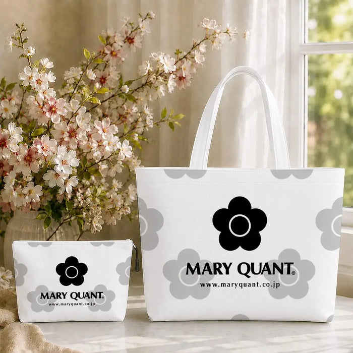 Fashion M-Mary Quant Storage Bags 2-Piece Canvas Tote Bag Set with Zipper Pouch Large Capacity Shopping Travel Bag